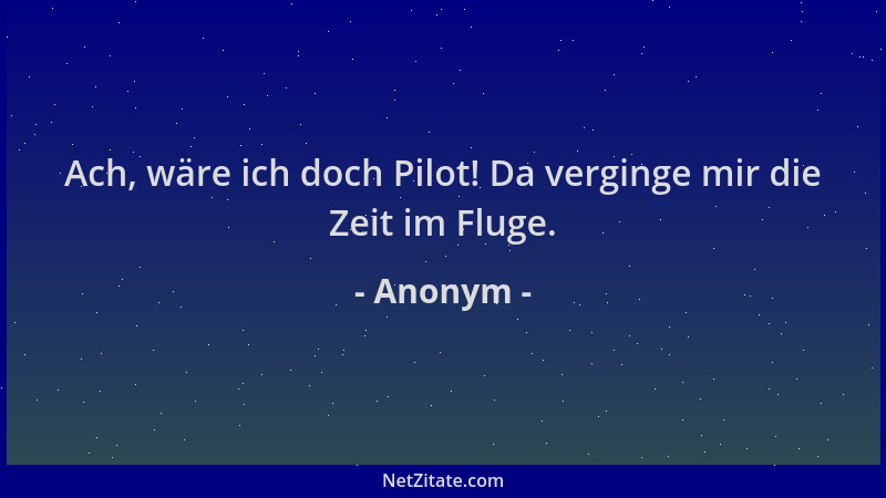 Anonym - Ach, wäre ich doch Pilot! Da verginge mir die Zeit im Fluge....