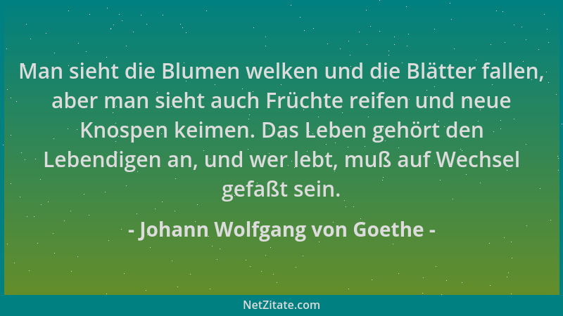 Johann Wolfgang von Goethe - Man sieht die Blumen welken und die Blätter fallen, aber man sieht auch Früchte reifen und neu...