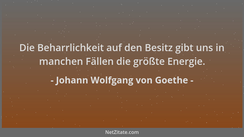 Johann Wolfgang von Goethe - Die Beharrlichkeit auf den Besitz gibt uns in manchen Fällen die größte Energie....