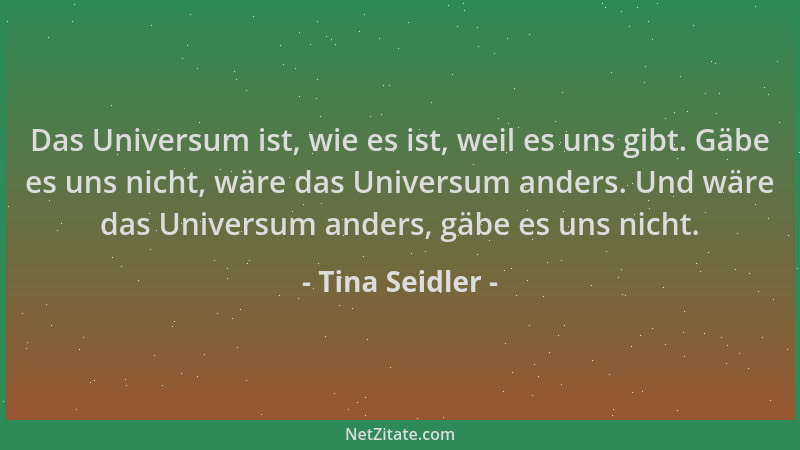 Tina Seidler - Das Universum ist, wie es ist, weil es uns gibt. Gäbe es uns nicht, wäre das Universum anders. Und wäre das...