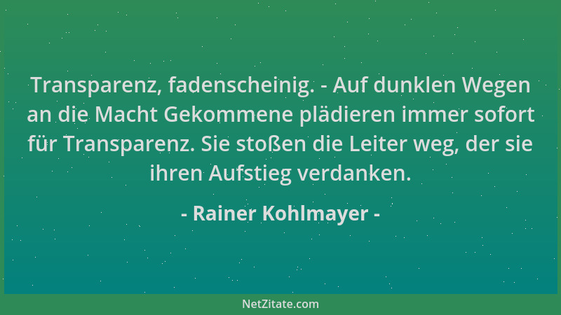 Rainer Kohlmayer - Transparenz, fadenscheinig. - Auf dunklen Wegen an die Macht Gekommene plädieren immer sofort für Transp...