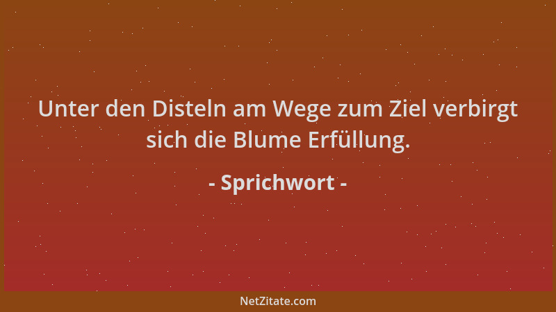 Sprichwort - Unter den Disteln am Wege zum Ziel verbirgt sich die Blume Erfüllung....