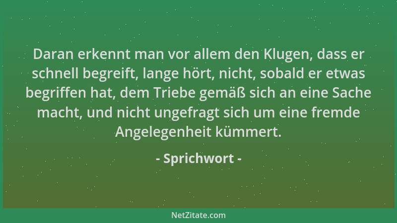 Sprichwort - Daran erkennt man vor allem den Klugen, dass er schnell begreift, lange hört, nicht, sobald er etwas begriffen...