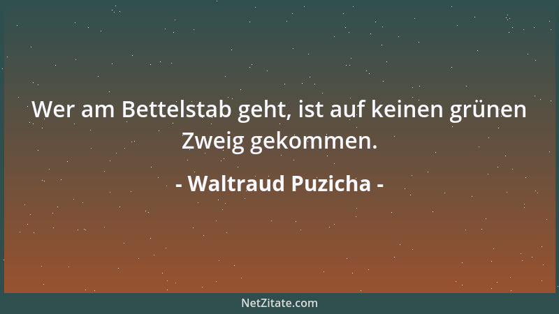 Waltraud Puzicha - Wer am Bettelstab geht, ist auf keinen grünen Zweig gekommen....