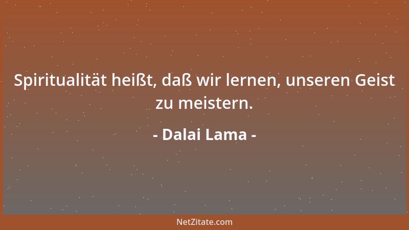 Dalai Lama - Spiritualität heißt, daß wir lernen, unseren Geist zu meistern....