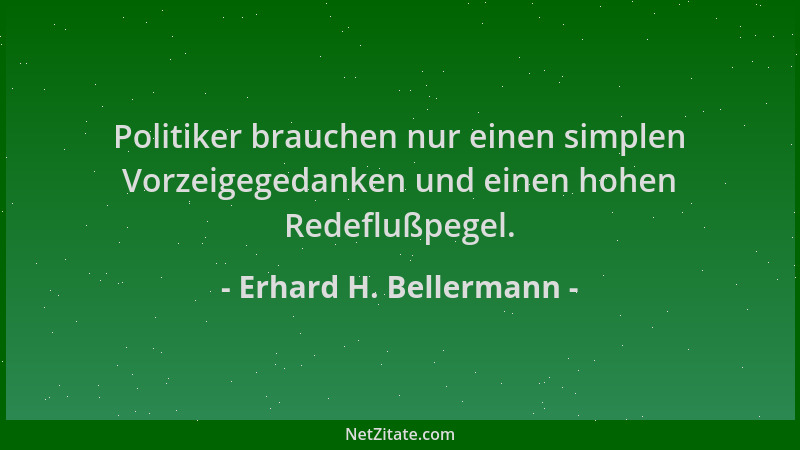 Erhard H. Bellermann - Politiker brauchen nur einen simplen Vorzeigegedanken und einen hohen Redeflußpegel....