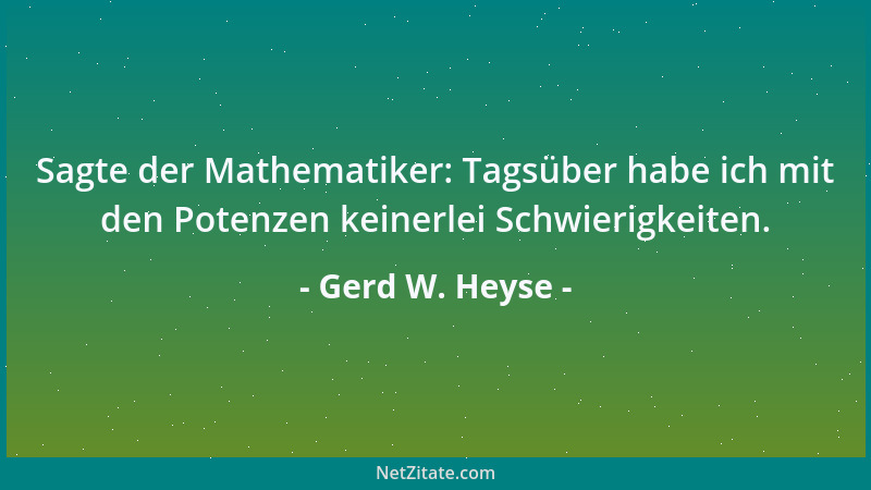 Gerd W. Heyse - Sagte der Mathematiker: Tagsüber habe ich mit den Potenzen keinerlei Schwierigkeiten....