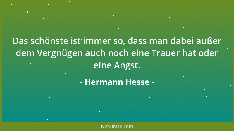 Hermann Hesse - Das schönste ist immer so, dass man dabei außer dem Vergnügen auch noch eine Trauer hat oder eine Angst....