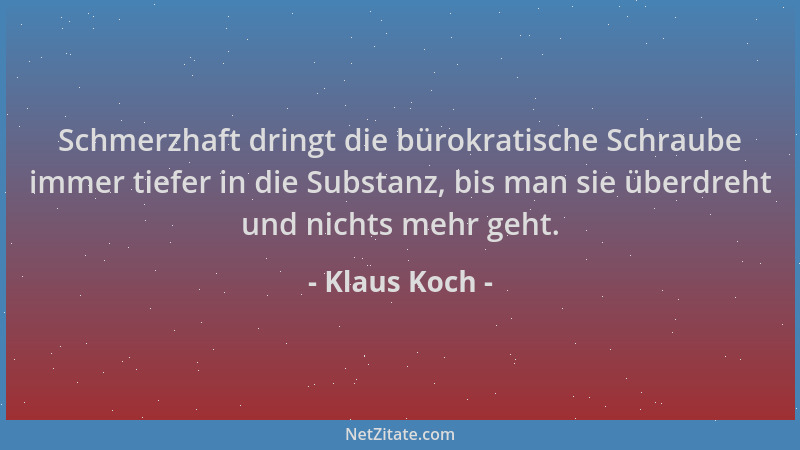 Klaus Koch - Schmerzhaft dringt die bürokratische Schraube immer tiefer in die Substanz, bis man sie überdreht und nichts m...