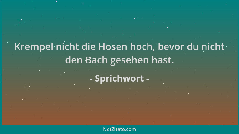 Sprichwort - Krempel nicht die Hosen hoch, bevor du nicht den Bach gesehen hast....