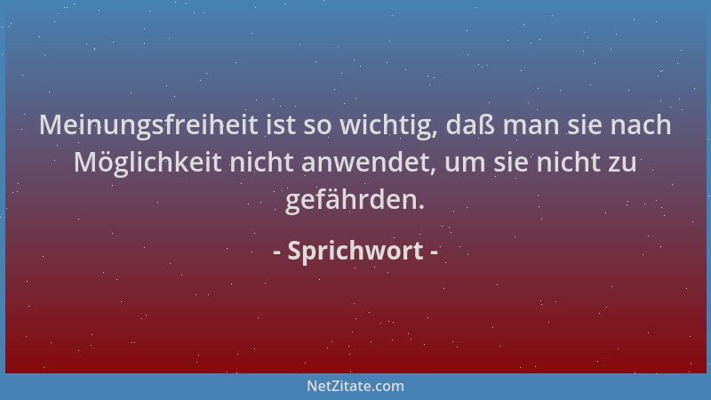 Sprichwort - Meinungsfreiheit ist so wichtig, daß man sie nach Möglichkeit nicht anwendet, um sie nicht zu gefährden....