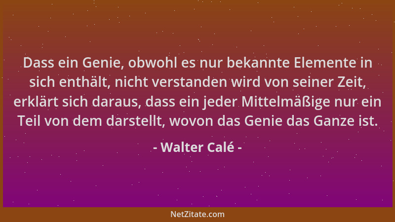 Walter Calé - Dass ein Genie, obwohl es nur bekannte Elemente in sich enthält, nicht verstanden wird von seiner Zeit, erklä...