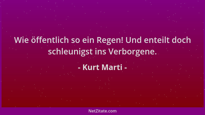 Kurt Marti - Wie öffentlich so ein Regen! Und enteilt doch schleunigst ins Verborgene....
