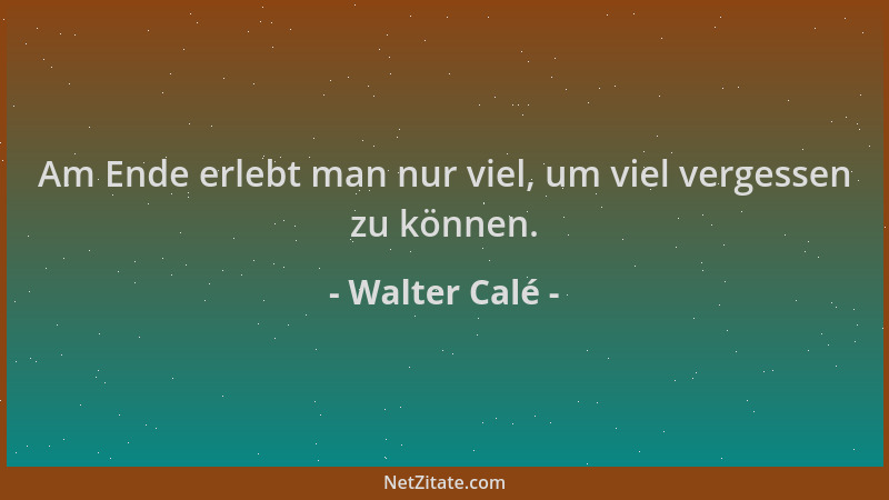 Walter Calé - Am Ende erlebt man nur viel, um viel vergessen zu können....
