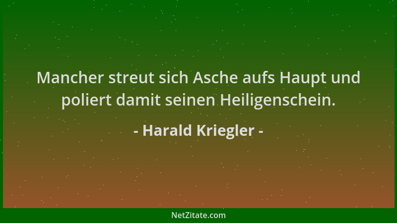 Harald Kriegler - Mancher streut sich Asche aufs Haupt und poliert damit seinen Heiligenschein....