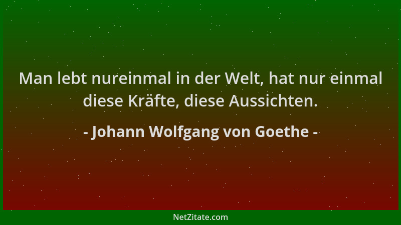 Johann Wolfgang von Goethe - Man lebt nureinmal in der Welt, hat nur einmal diese Kräfte, diese Aussichten....
