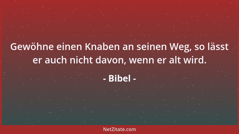 Bibel - Gewöhne einen Knaben an seinen Weg, so lässt er auch nicht davon, wenn er alt wird....