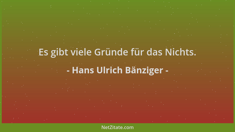 Hans Ulrich Bänziger - Es gibt viele Gründe für das Nichts....
