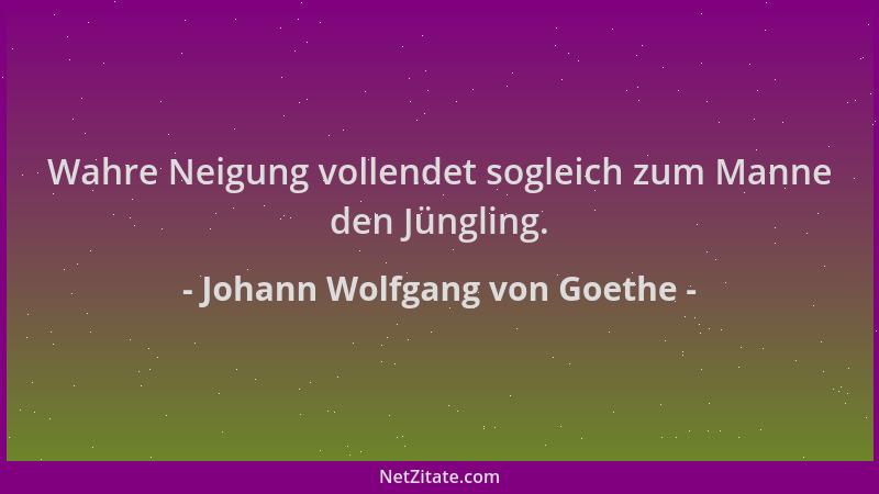 Johann Wolfgang von Goethe - Wahre Neigung vollendet sogleich zum Manne den Jüngling....