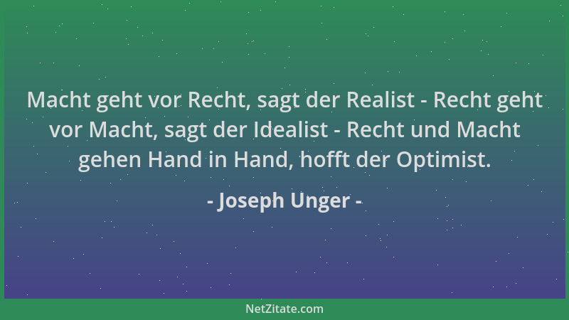 Joseph Unger - Macht geht vor Recht, sagt der Realist - Recht geht vor Macht, sagt der Idealist - Recht und Macht gehen Han...