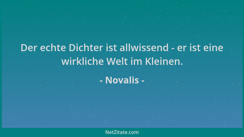 Novalis - Der echte Dichter ist allwissend - er ist eine wirkliche Welt im Kleinen....