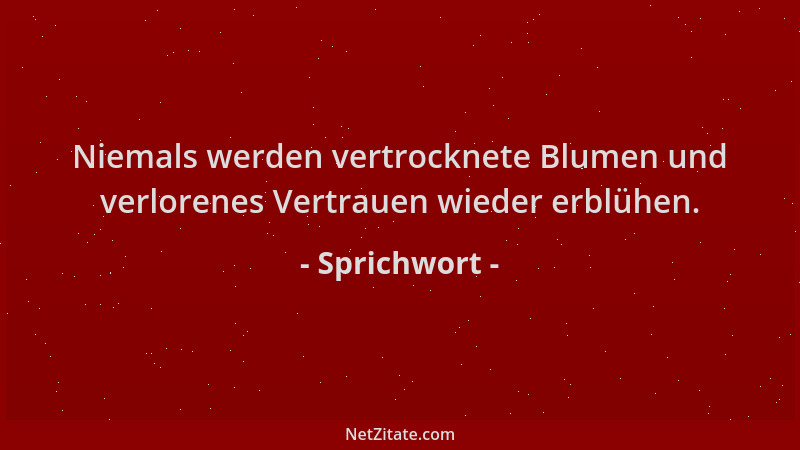 Sprichwort - Niemals werden vertrocknete Blumen und verlorenes Vertrauen wieder erblühen....