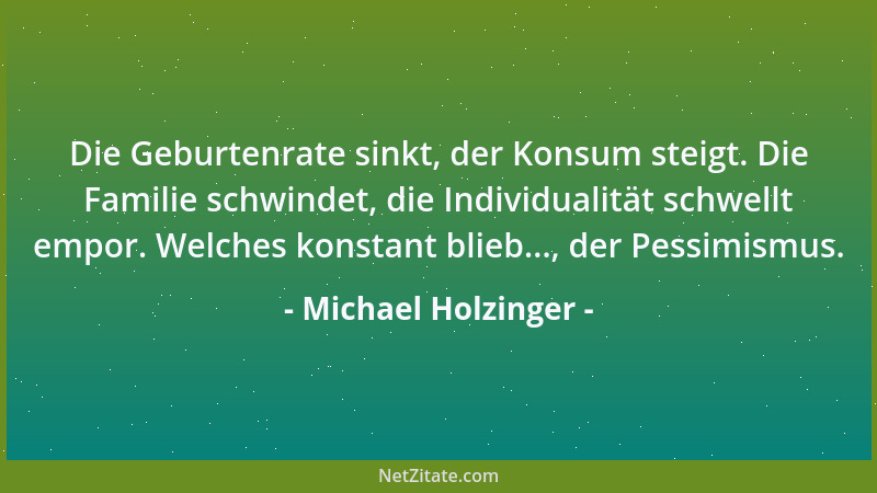 Michael Holzinger - Die Geburtenrate sinkt, der Konsum steigt. Die Familie schwindet, die Individualität schwellt empor. We...