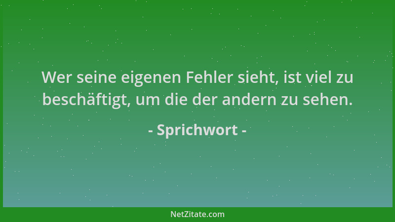 Sprichwort - Wer seine eigenen Fehler sieht, ist viel zu beschäftigt, um die der andern zu sehen....