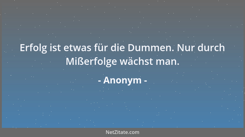 Anonym - Erfolg ist etwas für die Dummen. Nur durch Mißerfolge wächst man....