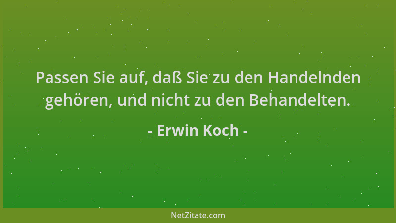 Erwin Koch - Passen Sie auf, daß Sie zu den Handelnden gehören, und nicht zu den Behandelten....