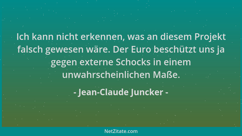 Jean-Claude Juncker - Ich kann nicht erkennen, was an diesem Projekt falsch gewesen wäre. Der Euro beschützt uns ja gegen e...