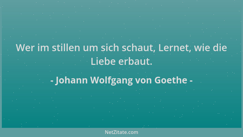 Johann Wolfgang von Goethe - Wer im stillen um sich schaut, Lernet, wie die Liebe erbaut....