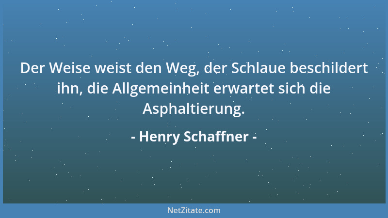 Henry Schaffner - Der Weise weist den Weg, der Schlaue beschildert ihn, die Allgemeinheit erwartet sich die Asphaltierung....