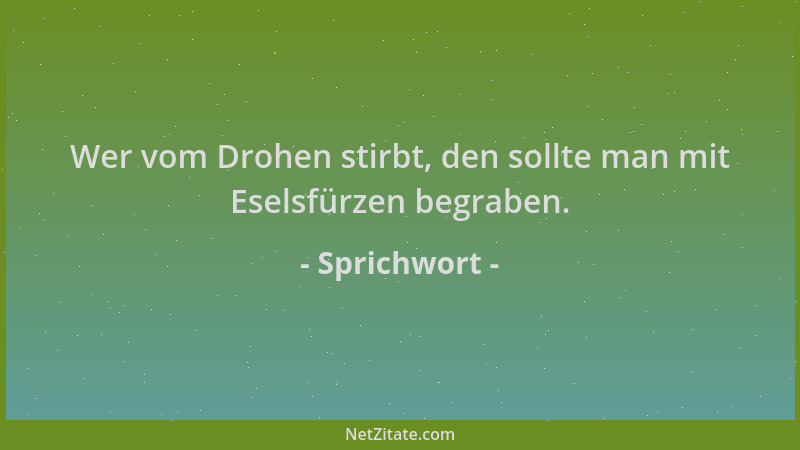 Sprichwort - Wer vom Drohen stirbt, den sollte man mit Eselsfürzen begraben....