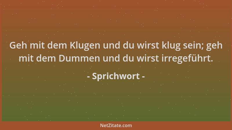 Sprichwort - Geh mit dem Klugen und du wirst klug sein; geh mit dem Dummen und du wirst irregeführt....