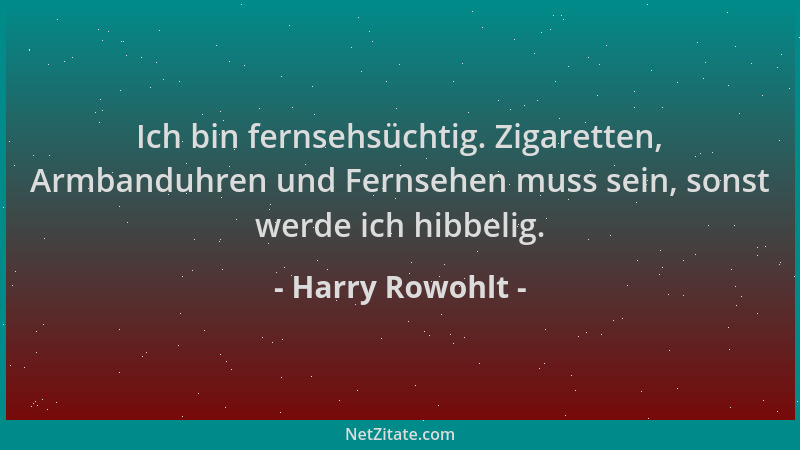 Harry Rowohlt - Ich bin fernsehsüchtig. Zigaretten, Armbanduhren und Fernsehen muss sein, sonst werde ich hibbelig....