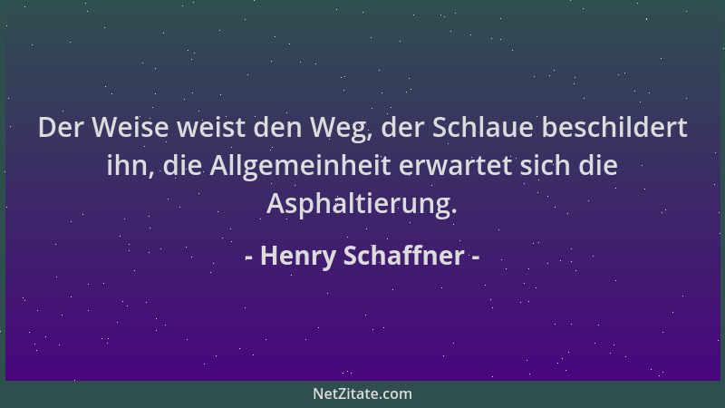 Henry Schaffner - Der Weise weist den Weg, der Schlaue beschildert ihn, die Allgemeinheit erwartet sich die Asphaltierung....