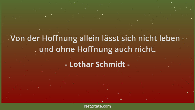 Lothar Schmidt - Von der Hoffnung allein lässt sich nicht leben - und ohne Hoffnung auch nicht....
