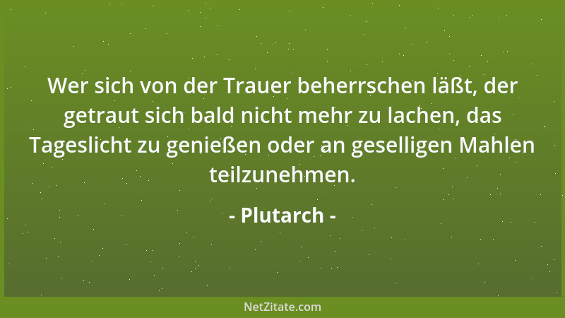 Plutarch - Wer sich von der Trauer beherrschen läßt, der getraut sich bald nicht mehr zu lachen, das Tageslicht zu genießen...