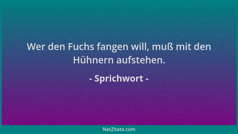 Sprichwort - Wer den Fuchs fangen will, muß mit den Hühnern aufstehen....