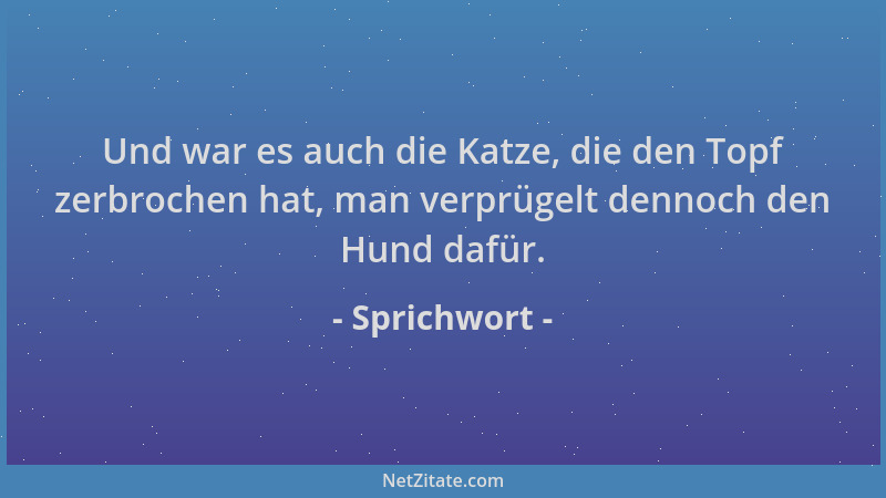 Sprichwort - Und war es auch die Katze, die den Topf zerbrochen hat, man verprügelt dennoch den Hund dafür....