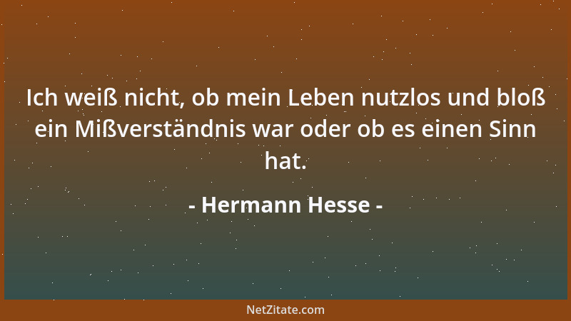 Hermann Hesse - Ich weiß nicht, ob mein Leben nutzlos und bloß ein Mißverständnis war oder ob es einen Sinn hat....