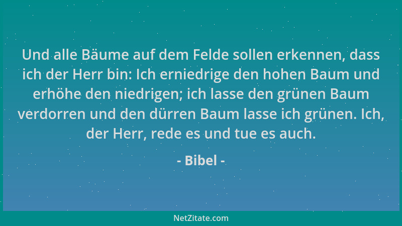 Bibel - Und alle Bäume auf dem Felde sollen erkennen, dass ich der Herr bin: Ich erniedrige den hohen Baum und erhöhe den n...
