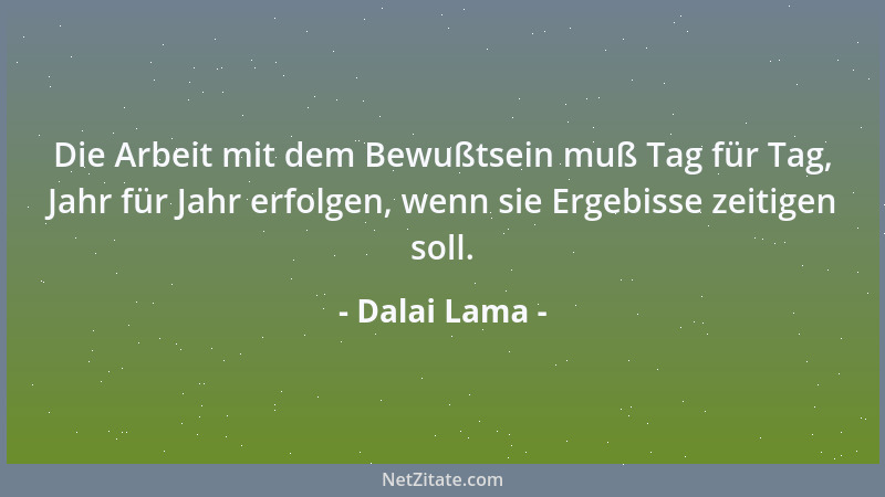 Dalai Lama - Die Arbeit mit dem Bewußtsein muß Tag für Tag, Jahr für Jahr erfolgen, wenn sie Ergebisse zeitigen soll....