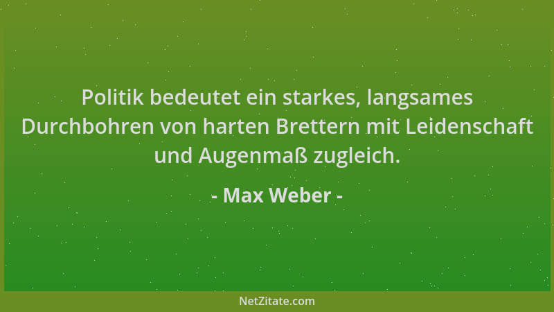 Max Weber - Politik bedeutet ein starkes, langsames Durchbohren von harten Brettern mit Leidenschaft und Augenmaß zugleich....