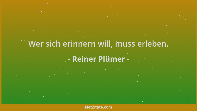Reiner Plümer - Wer sich erinnern will, muss erleben....