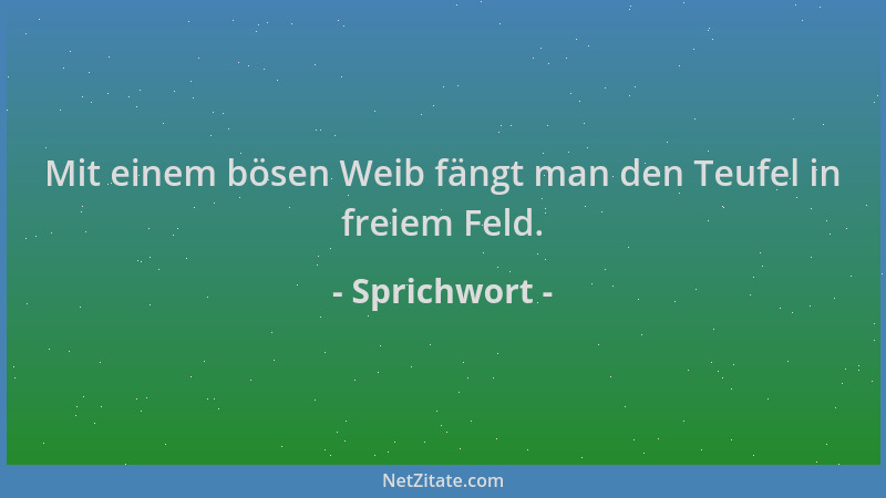 Sprichwort - Mit einem bösen Weib fängt man den Teufel in freiem Feld....