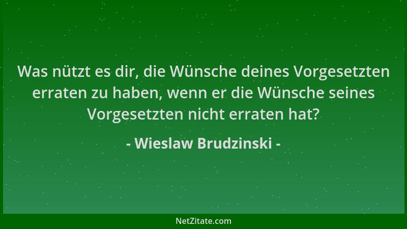Wieslaw Brudzinski - Was nützt es dir, die Wünsche deines Vorgesetzten erraten zu haben, wenn er die Wünsche seines Vorgese...