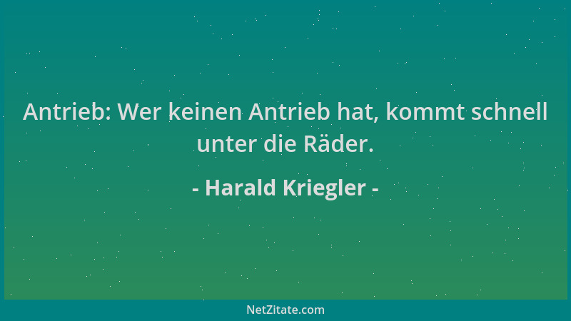 Harald Kriegler - Antrieb: Wer keinen Antrieb hat, kommt schnell unter die Räder....