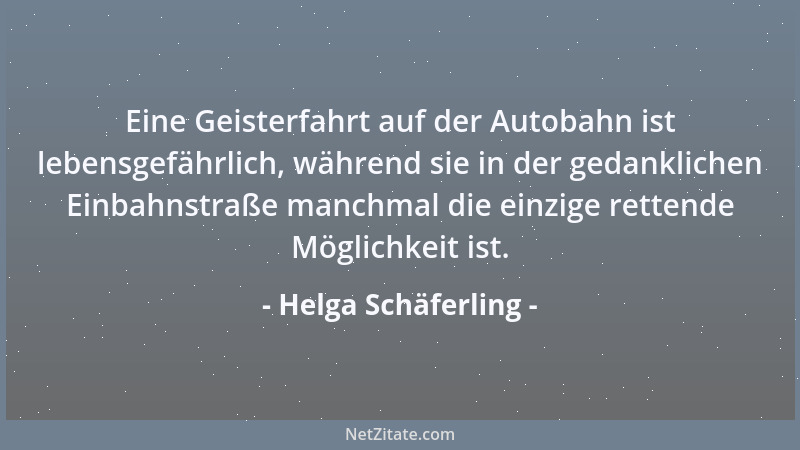 Helga Schäferling - Eine Geisterfahrt auf der Autobahn ist lebensgefährlich, während sie in der gedanklichen Einbahnstraße...